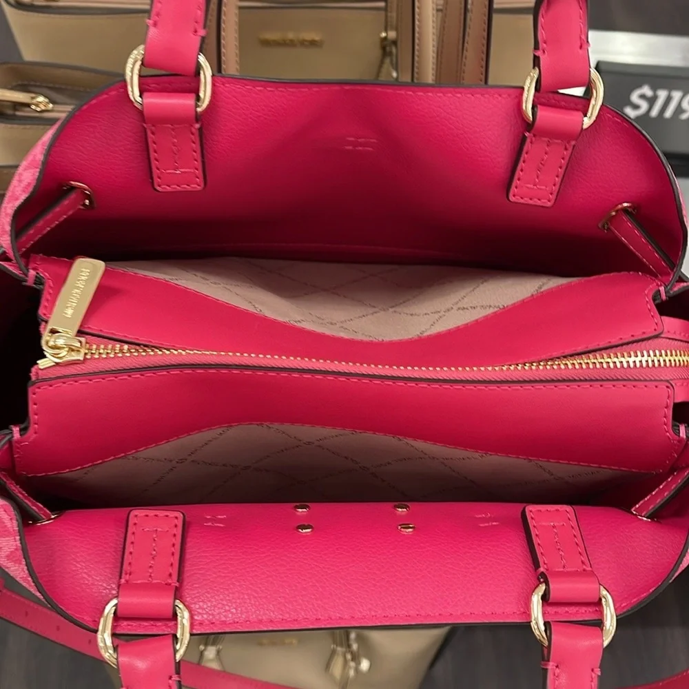 MICHAEL KORS  Reed Large Graphic Logo Belted Satchel Electric Pink  NWT